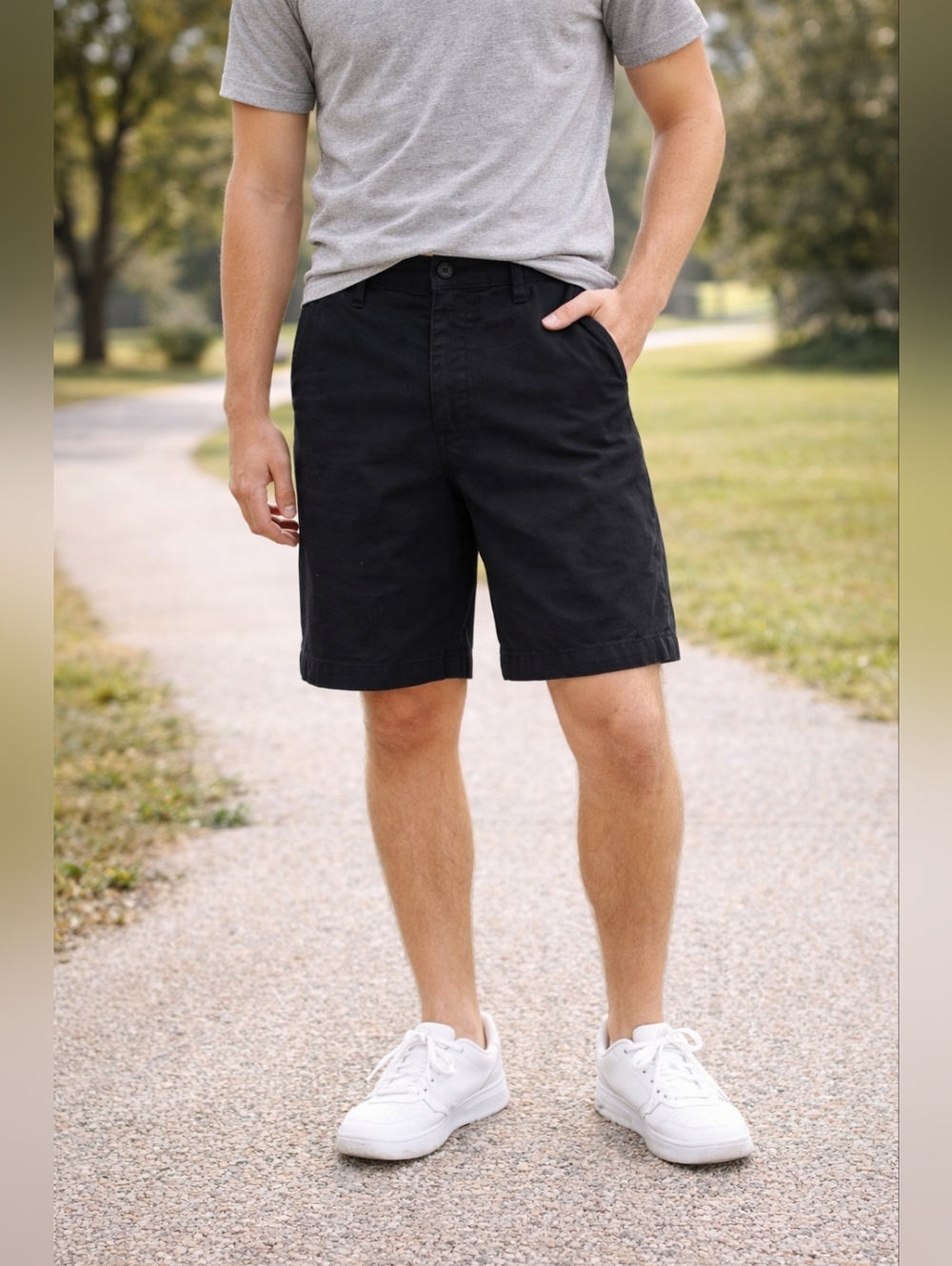Wrangler Regular Fit Black Shorts 29x7 Cotton Blend Casual Chino Flat Front